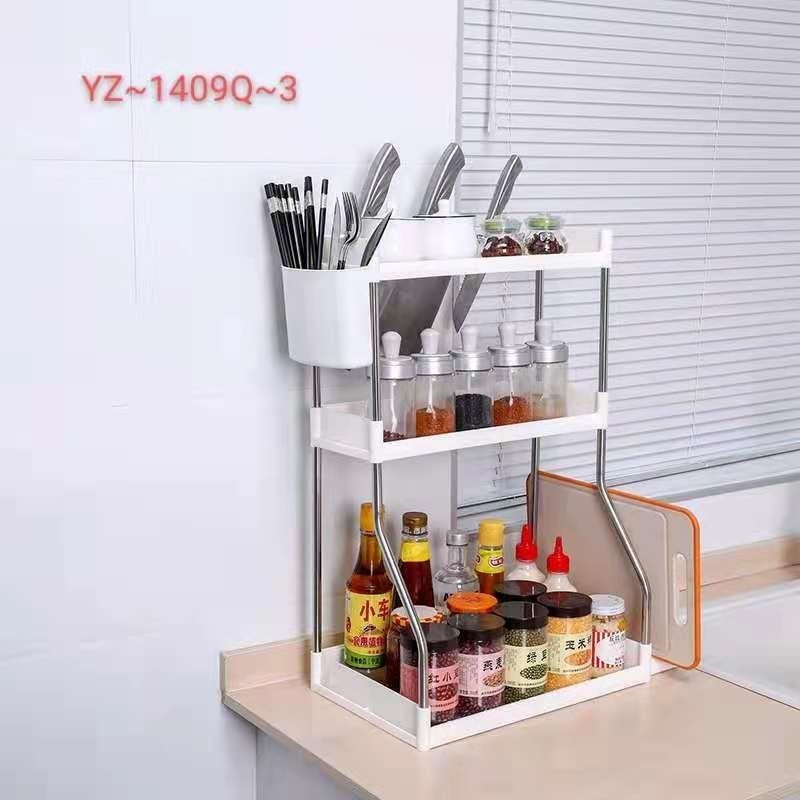 The three-layer kitchen storage rack is white detail image 1