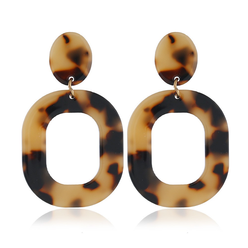 European and American fashionable geometric acetate board spliced women's leopard print ear studs detail image 1