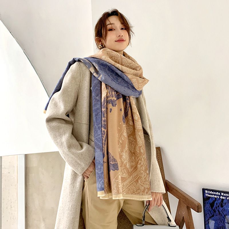 Jane Eyre silk edge 2022 autumn and winter new City of horses scarf women's winter Korean version double-sided imitation cashmere warm shawl bib thumbnail