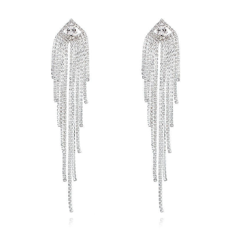 Korean-style water diamond claw chain tassel welded design high-end ladies' stud earrings detail image 1