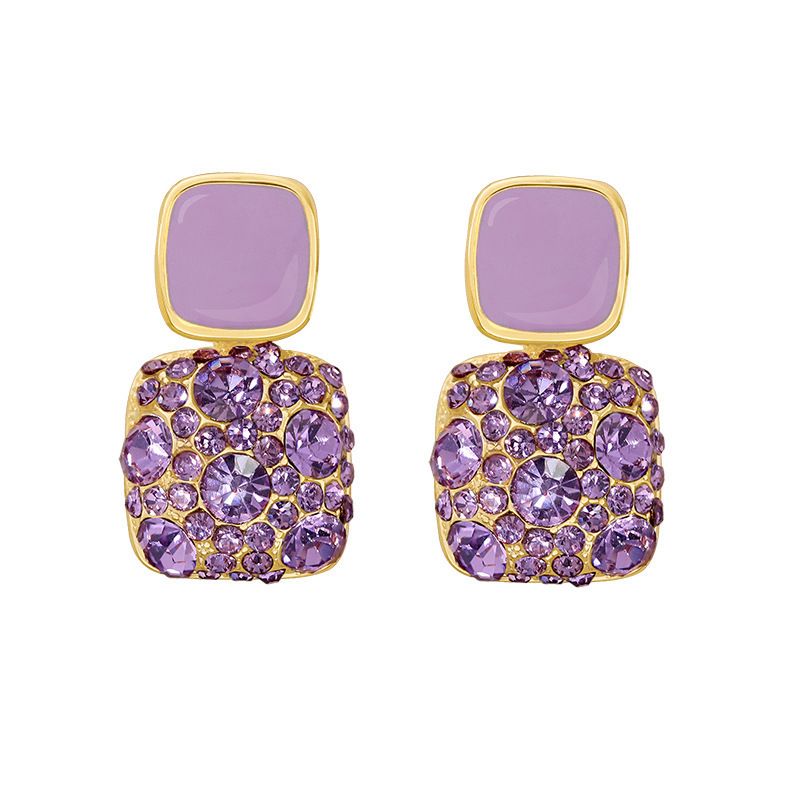 European and American fashionable and individual alloy oil drip inlaid water diamond ladies' cool double-piece ear studs