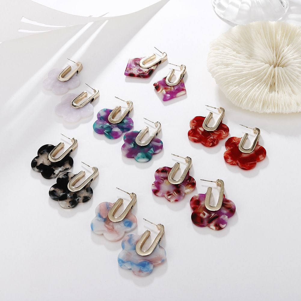 European and American fashionable alloy acetic acid board spliced high-end stud earrings for women