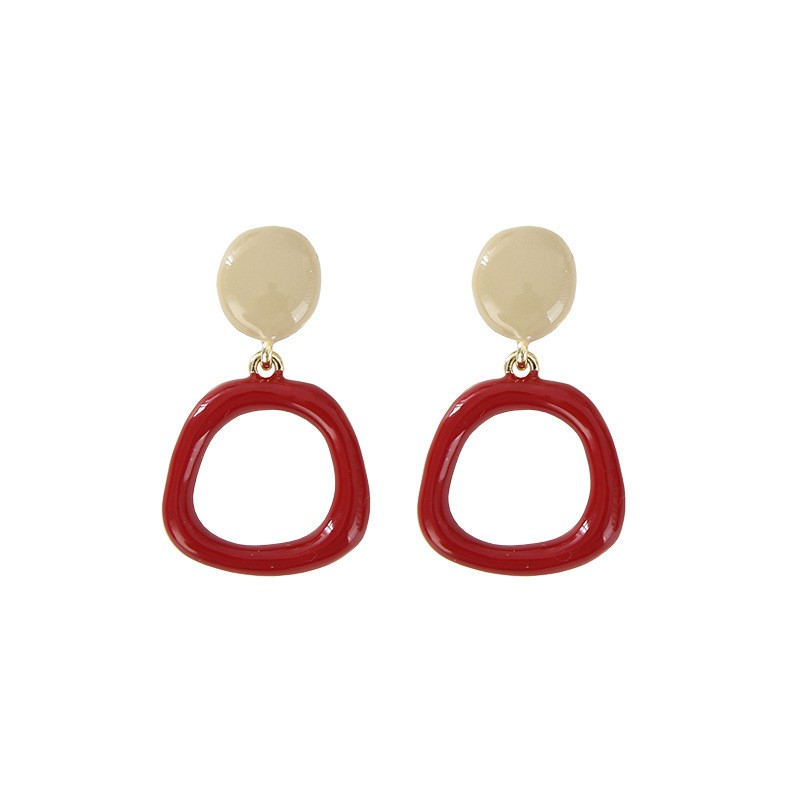 European and American fashionable alloy double-piece oil-dripping two-color women's simple design stud earrings detail image 1