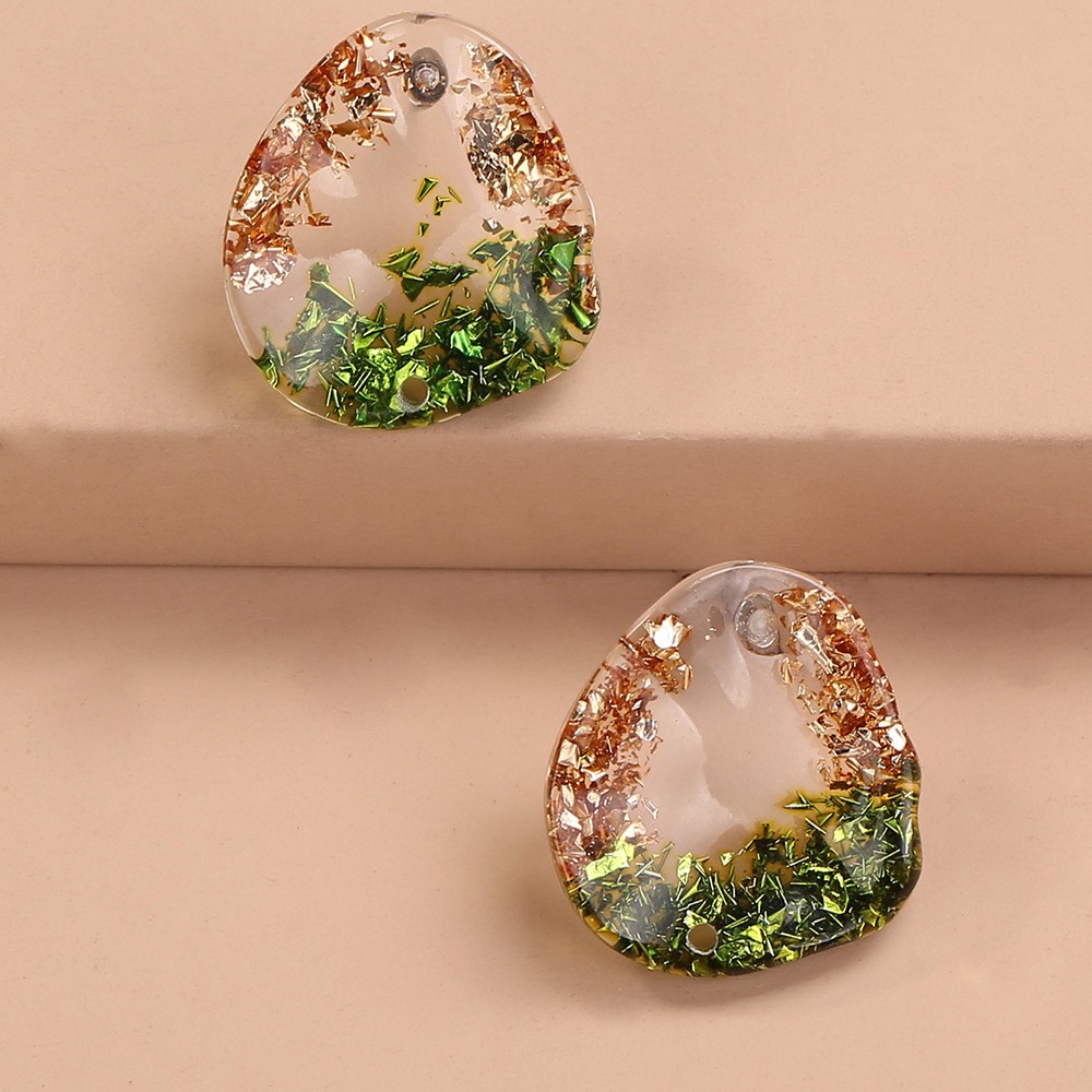 European and American fashionable resin craft inlaid gold foil paper ladies' stud earrings detail image 2