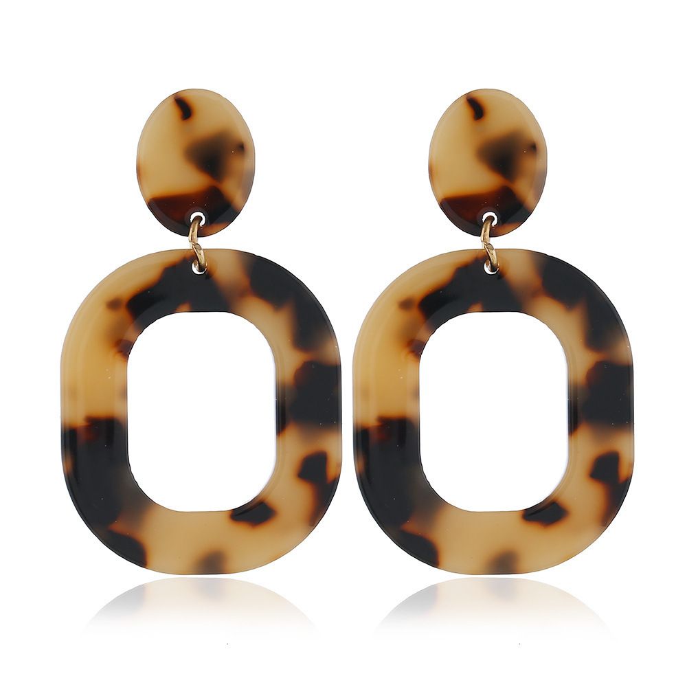 European and American fashionable geometric acetate board spliced women's leopard print ear studs