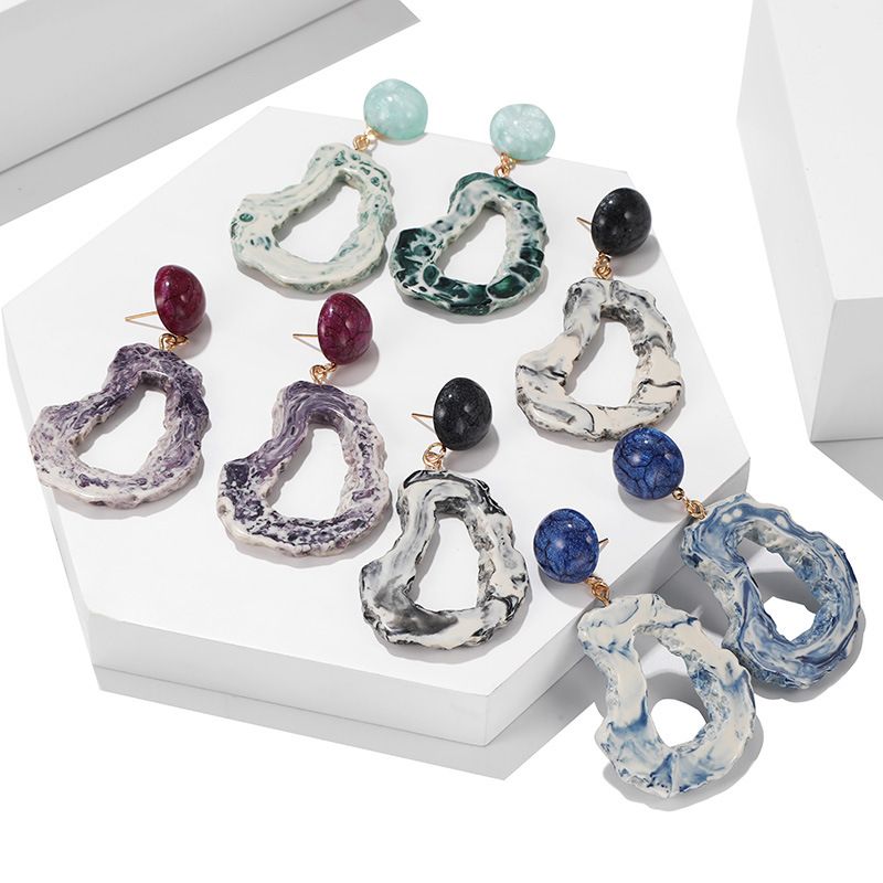 European and American fashionable resin acrylic sheet spliced ladies' cool and personalized ear studs