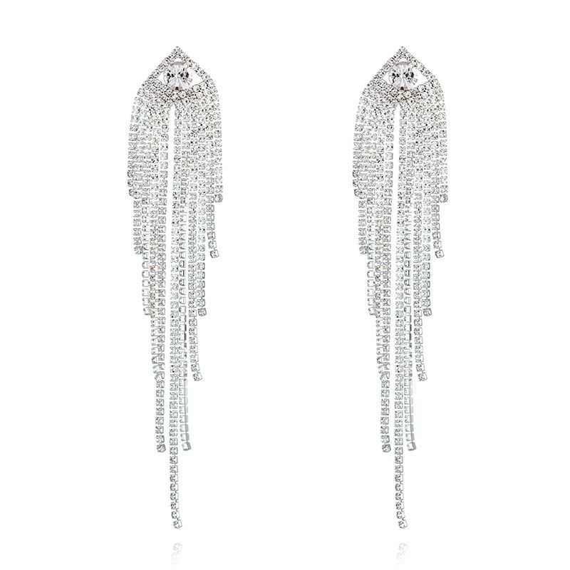 Korean-style water diamond claw chain tassel welded design high-end ladies' stud earrings
