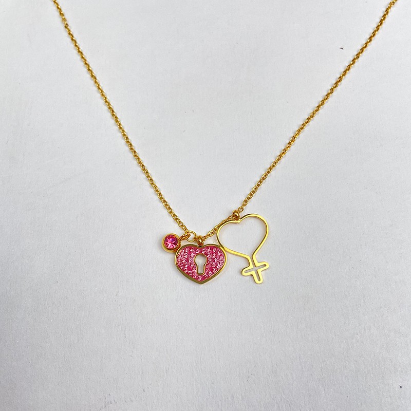 爱心镶砖挂锁钥匙吊坠钛钢项链女款锁骨链详情图5