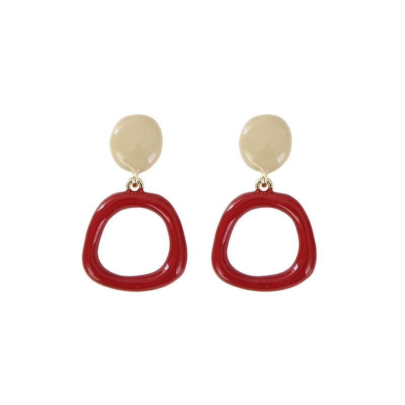 European and American fashionable alloy double-piece oil-dripping two-color women's simple design stud earrings