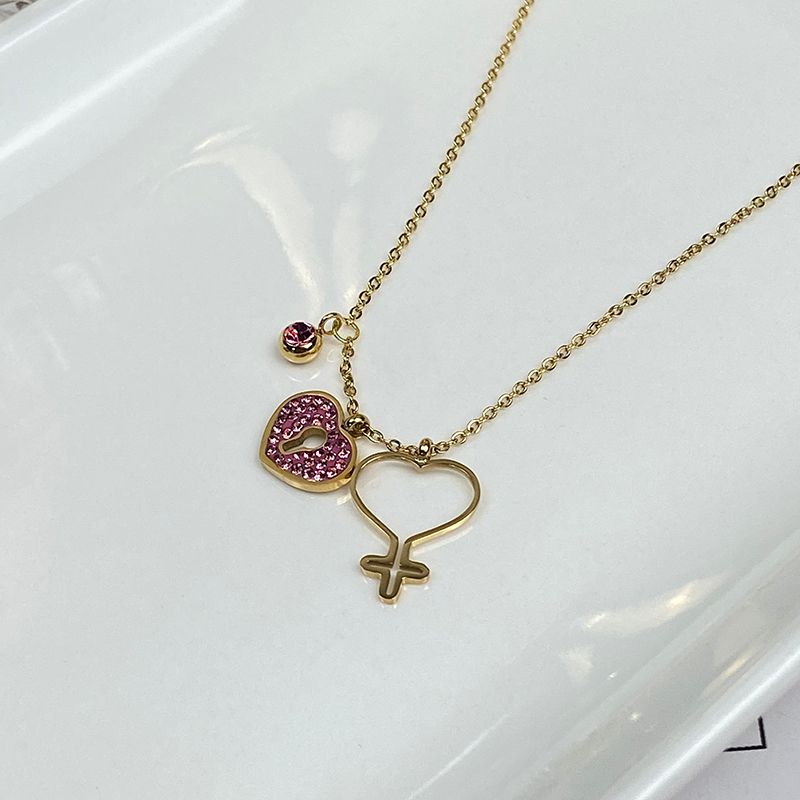 爱心挂锁项链/钛钢锁骨链细节图