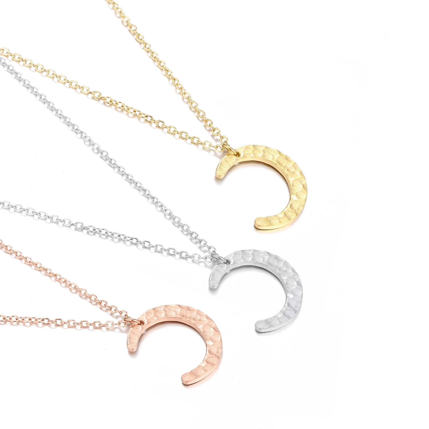 European and American fashionable alloy moon-shaped pendant necklace with a cold and elegant design style for women detail image 1