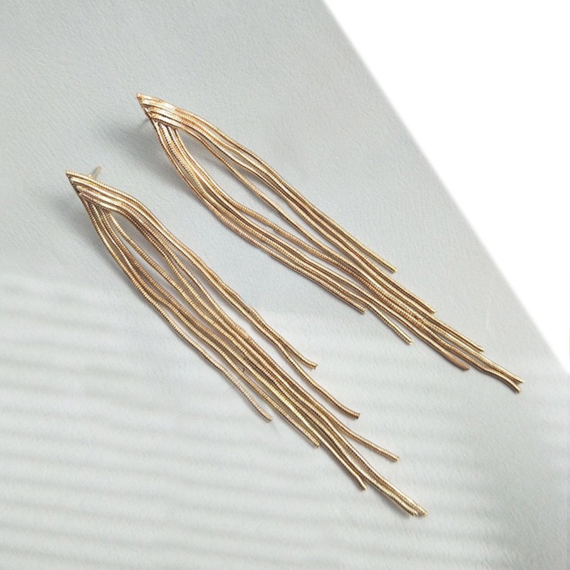 European and American fashionable copper chain welded tassel women's cold wind ear studs detail image 2