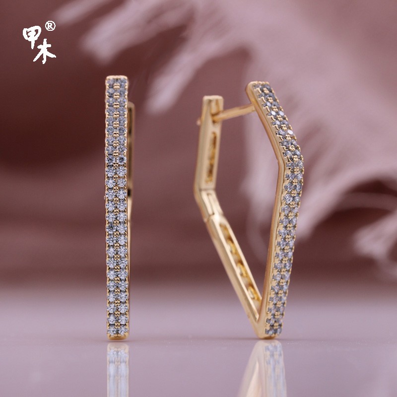 PATAYA585玫瑰金保色电镀跨境直供耳环微镶锆石几何耳环详情图4