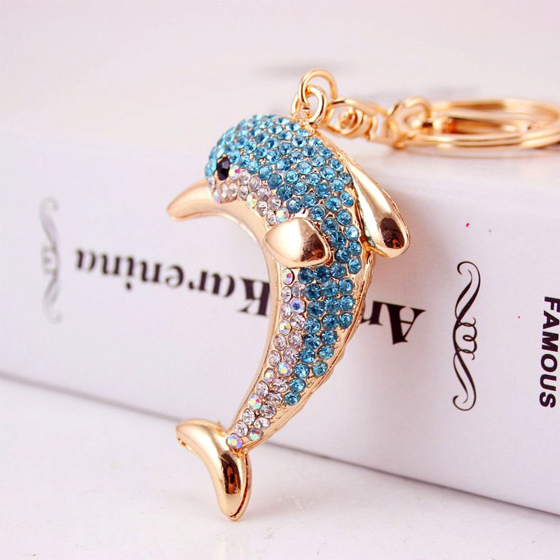 Fashionable and light luxury dolphin-inlaid water diamond car keychain women's bag accessories