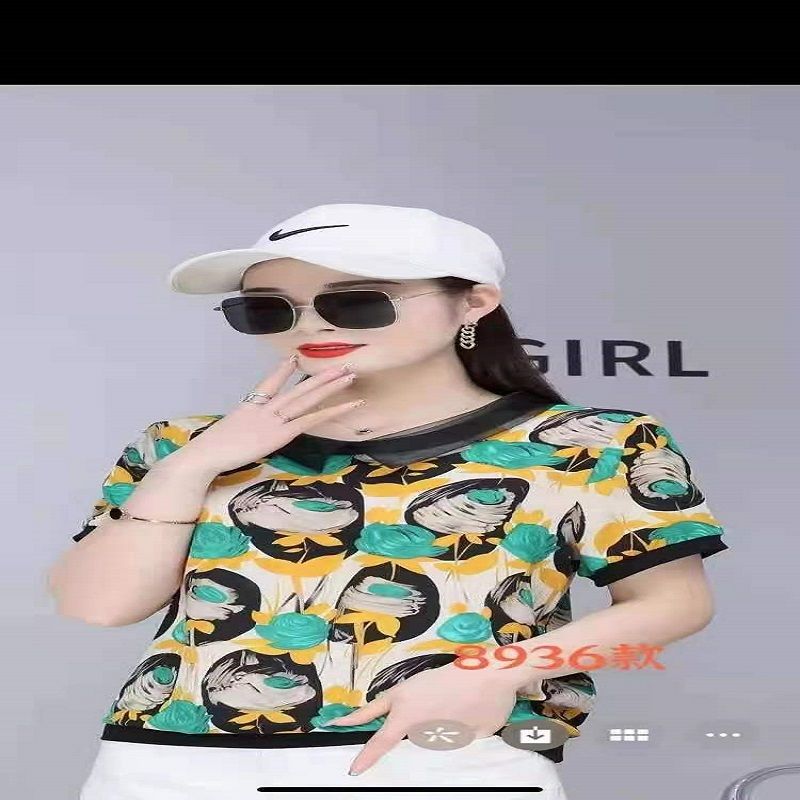 爆款橘色短袖t恤女装夏2021新款欧洲站宽松体桖衫女半袖洋气潮T100