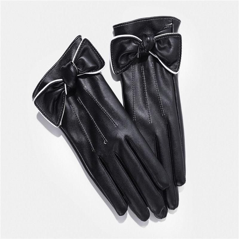 ins风韩版仿皮PU手套女秋薄款冬天加绒保暖厚假羊皮冬季骑车开车电动车触屏防寒