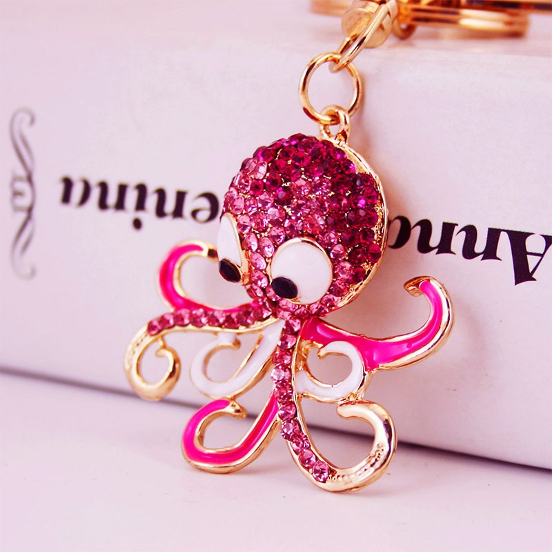 Fashionable and light luxury octopus car keychain women's bag accessories inlaid with rhinestones detail image 1