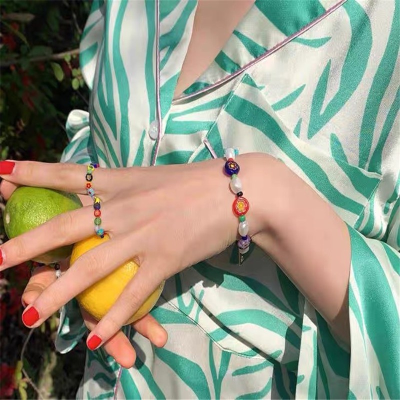 MOBIUSHOP2色韩国设计师品牌20春usite彩色花朵珍珠戒指详情图1