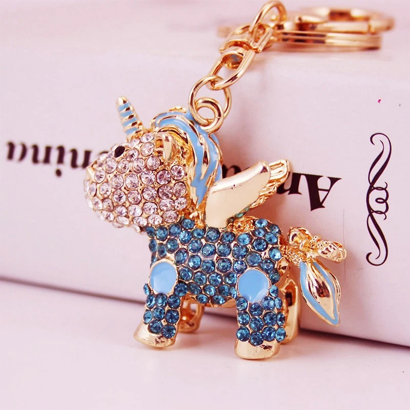 Fashionable and light luxury unicorn car keychain women's bag accessories inlaid with rhinestones detail image 2