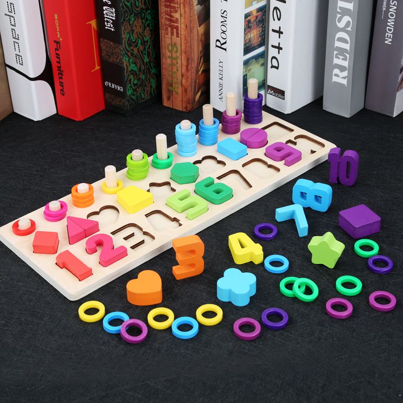 The wooden educational toy with a shaped number and logarithm board is highly entertaining and colorful. It helps cultivate logical thinking ability. The parent-child interactive game exercises hand-eye coordination. Early education and enlightenment toys accompany you to success Item Picture
