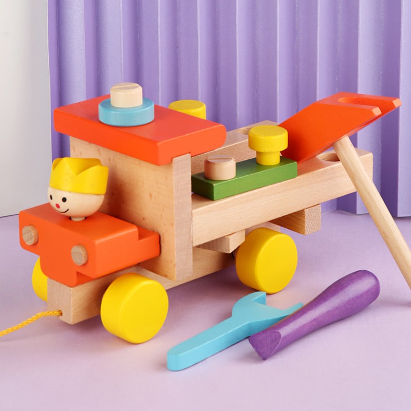 The wooden educational toy, the seven-color nut cart, is highly entertaining and can cultivate logical thinking ability. The parent-child interactive game can exercise hand-eye coordination. This early education enlightenment toy will accompany you to success detail image 4