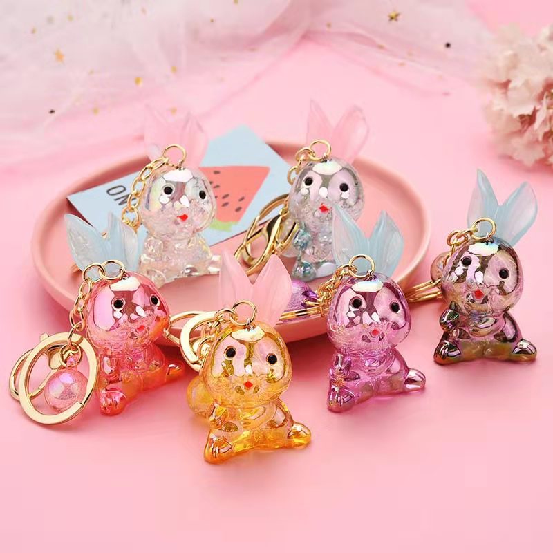 Aizhu jewelry long-eared rabbit acrylic transparent color with jelly ear keychain accessory semi-finished product