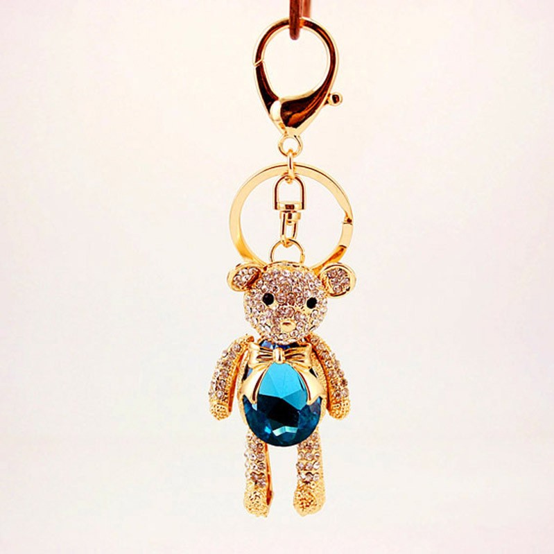 Fashionable and light luxury bear inlaid with water diamond glass crystal car keychain women's bag accessories detail image 1