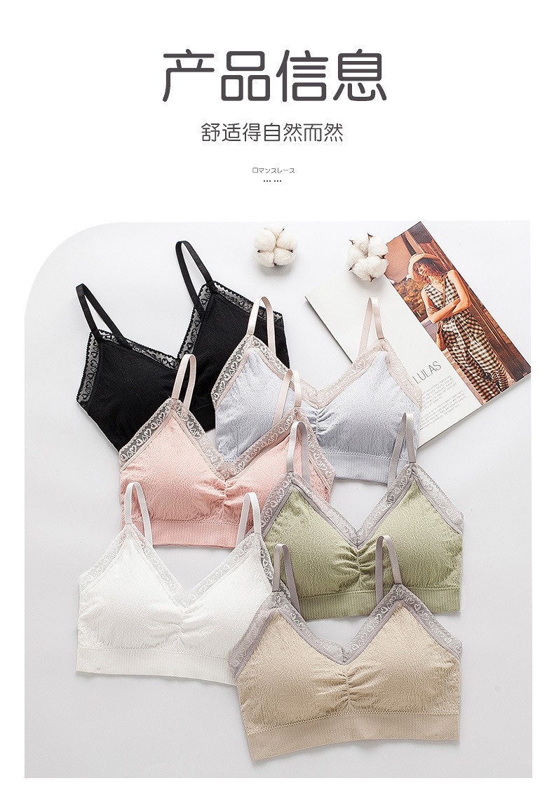 2021 Spring/Summer Latex Back Strap Bra No Underwire Adjustable Cotton Soft Underwear Lace Edge Breast Cushion Wrap undefined