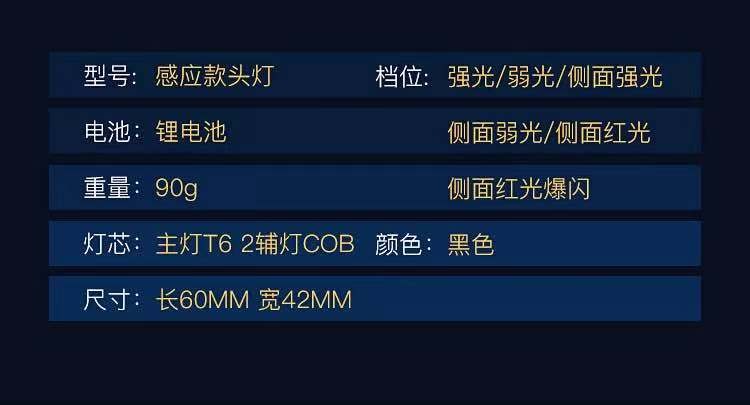 新款USB充电警示红光LED强光感应头灯 COB户外夜钓防水头灯 详情图11