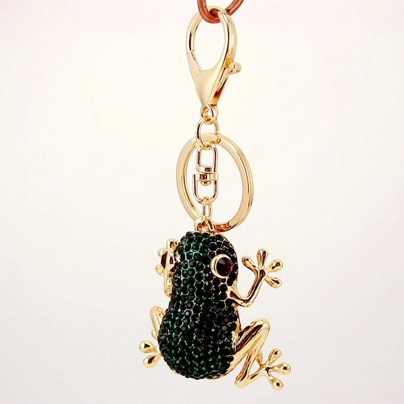 Fashionable and light luxury frog inlaid water diamond car keychain women's bag accessories detail image 3
