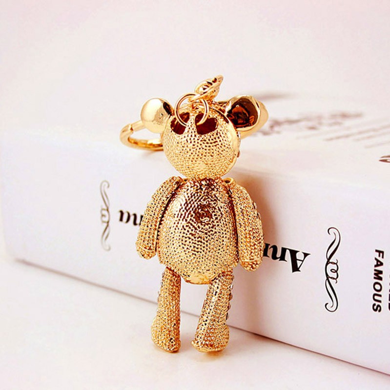 Fashionable and light luxury bear inlaid with water diamond glass crystal car keychain women's bag accessories detail image 3