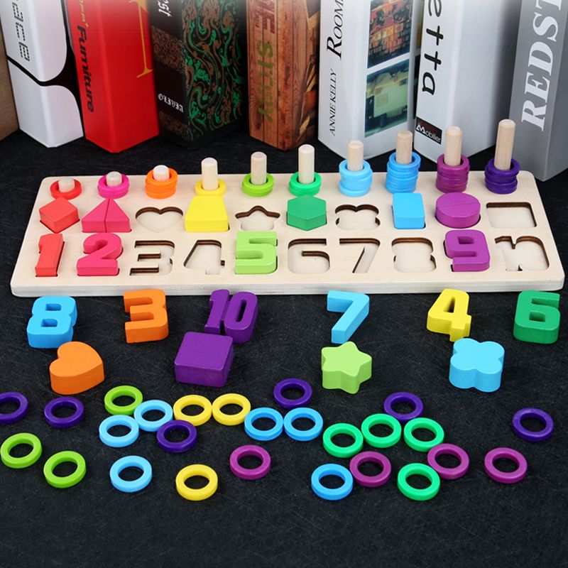 The wooden educational toy with a shaped number and logarithm board is highly entertaining and colorful. It helps cultivate logical thinking ability. The parent-child interactive game exercises hand-eye coordination. Early education and enlightenment toys accompany you to success details Picture