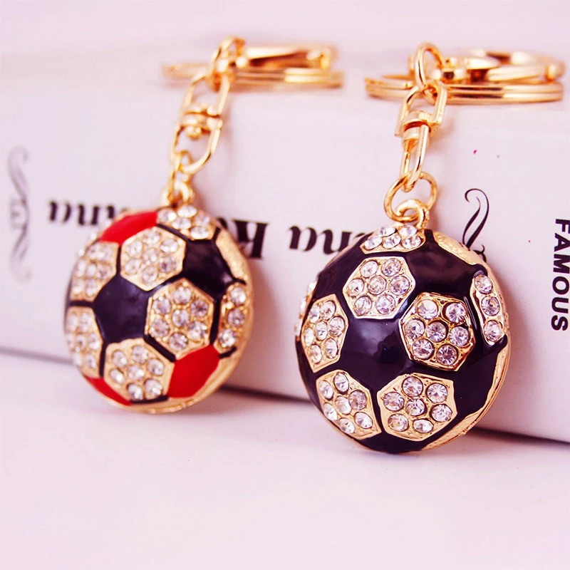 Fashionable and light luxury football-inlaid water diamond oil drip car keychain women's bag accessories detail image 2
