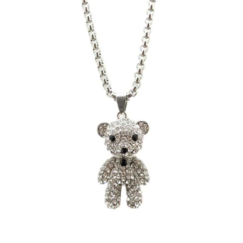 A fashionable European and American alloy bear necklace set with rhinestones for women