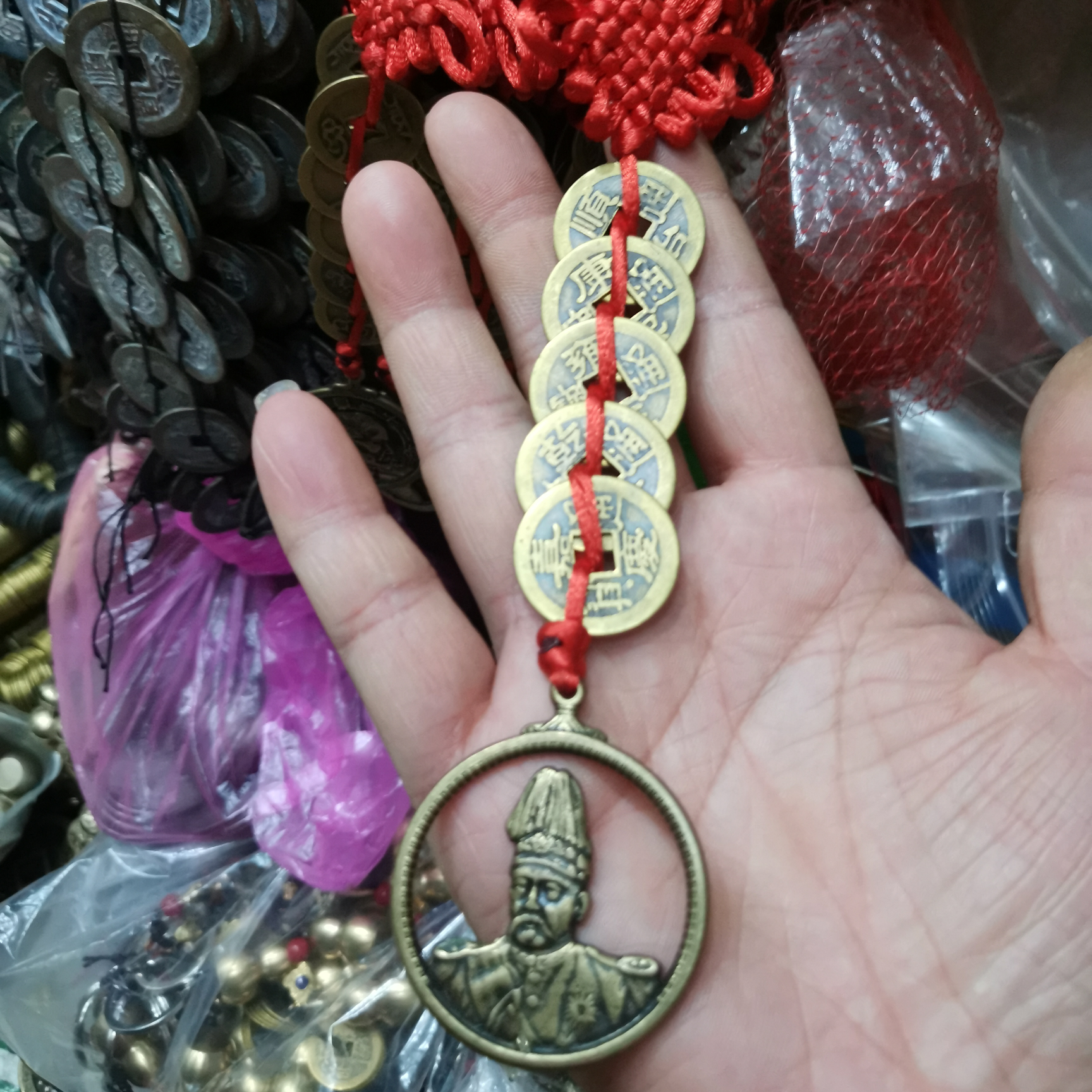 Zhonggong Craftsmanship Chinese Knot copper Coin pendant, Five Emperors Coin Chariot Decoration, General Hanging