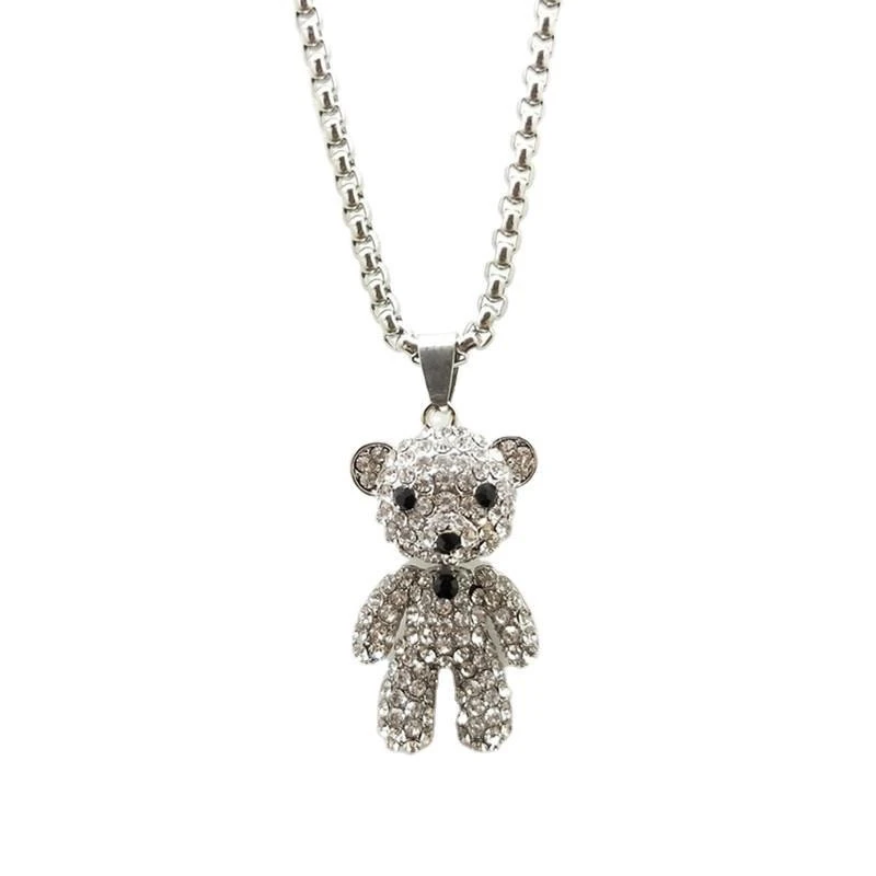 A fashionable European and American alloy bear necklace set with rhinestones for women detail image 1