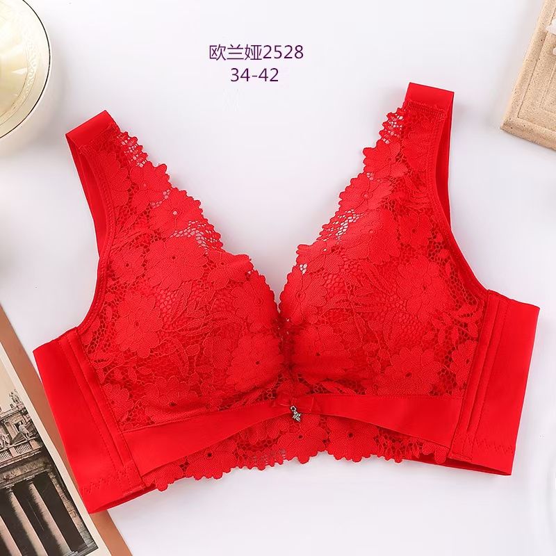 秋冬新款时尚蕾丝网纱文胸舒适棉收副乳聚拢调整型内衣女49