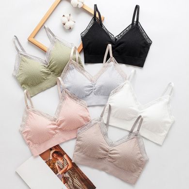 2021 Spring/Summer Latex Back Strap Bra No Underwire Adjustable Cotton Soft Underwear Lace Edge Breast Cushion Wrap