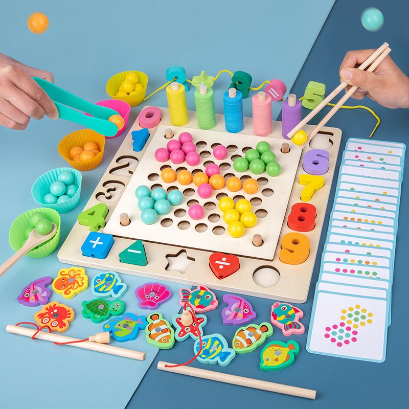 Wooden toys, educational toys, multi-functional beaded fishing, highly entertaining, logical thinking ability cultivation, parent-child interactive games, hand-eye coordination exercise, early education enlightenment toy companions