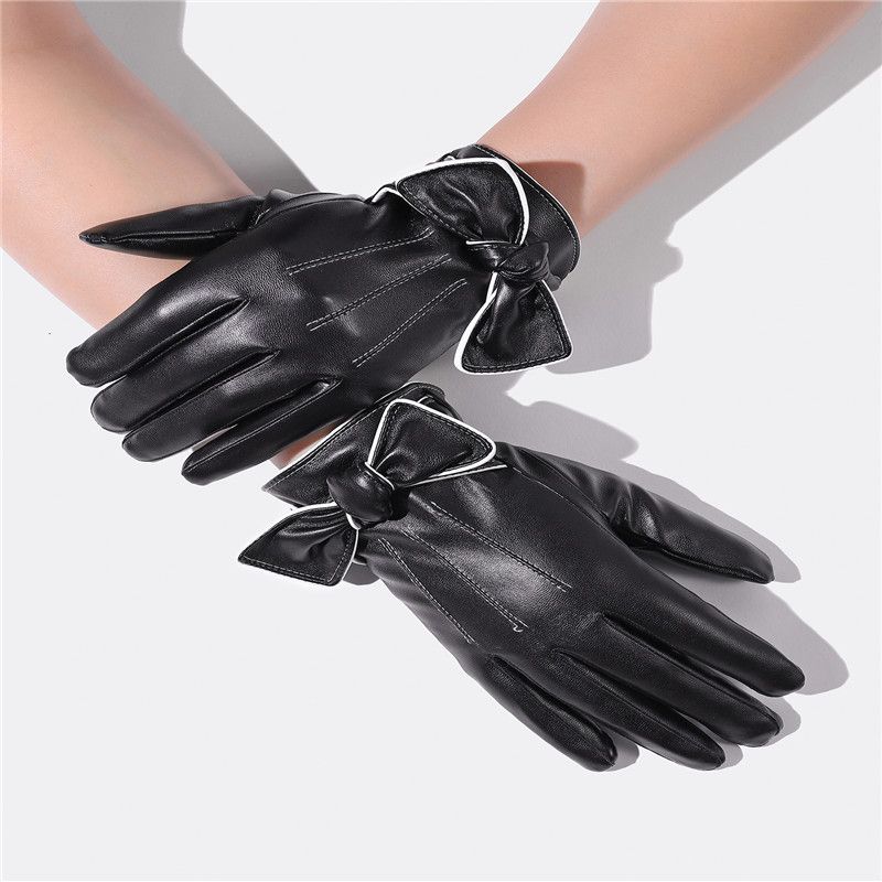 ins风韩版仿皮PU手套女秋薄款冬天加绒保暖厚假羊皮冬季骑车开车电动车触屏防寒产品图