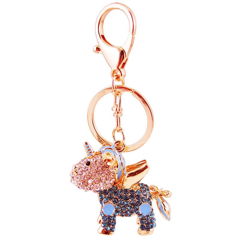 Fashionable and light luxury unicorn car keychain women's bag accessories inlaid with rhinestones