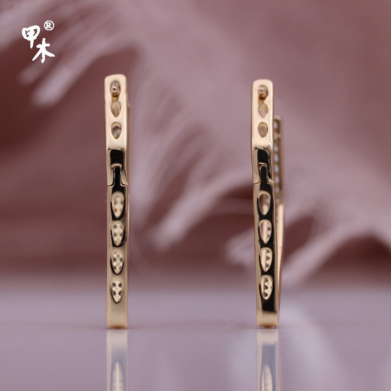 PATAYA585玫瑰金保色电镀跨境直供耳环微镶锆石几何耳环详情图1