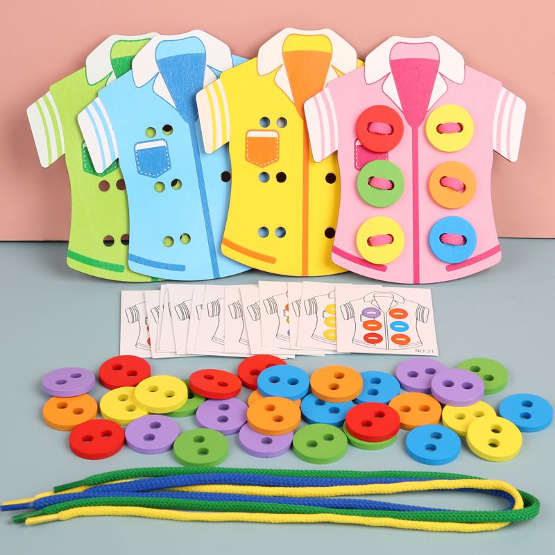 Wooden toys, educational toys, clothes and rope toys, highly entertaining, logical thinking ability cultivation, parent-child interactive games exercise hand-eye coordination, early education enlightenment toys accompany you to success Specification image