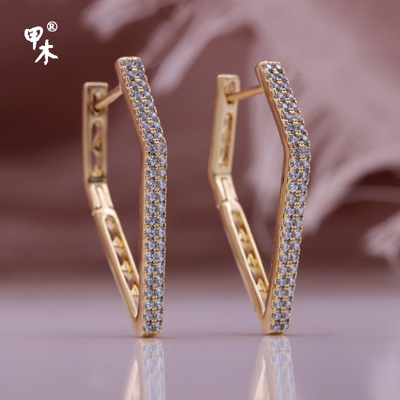 PATAYA585玫瑰金保色电镀跨境直供耳环微镶锆石几何耳环详情图3