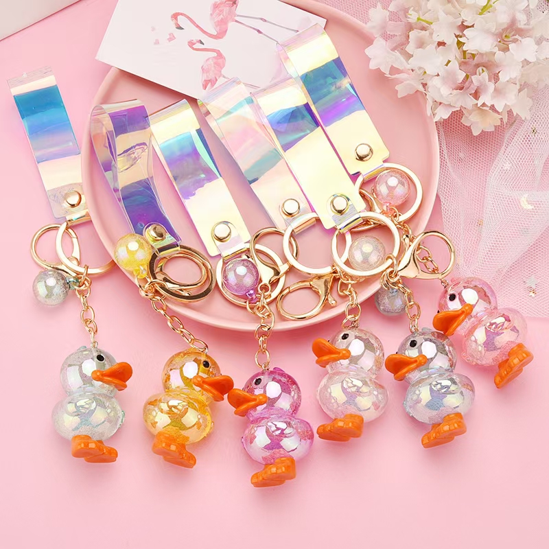 Aizhu jewelry acrylic bubble color ab little duck cute jewelry accessory keychain semi-finished product