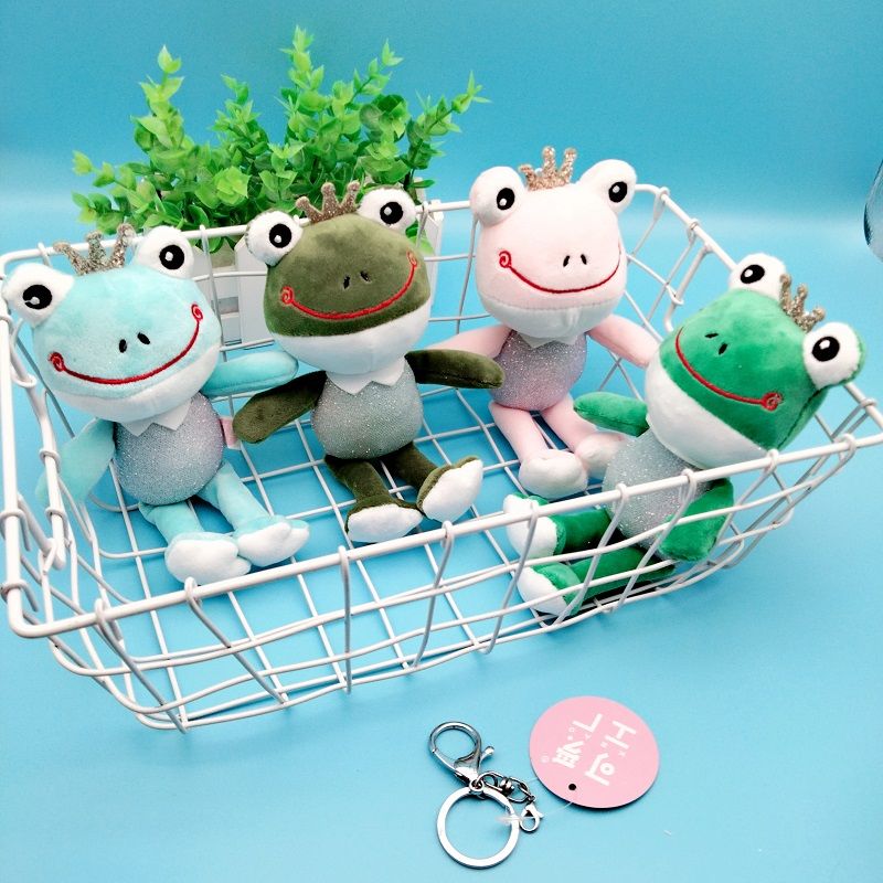 Net red plush smiley frog doll creative cute frog key chain student couple backpack pendant gift