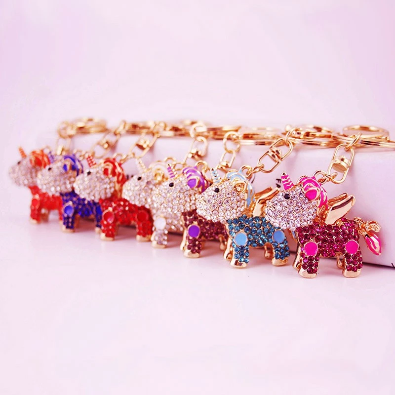 Fashionable and light luxury unicorn car keychain women's bag accessories inlaid with rhinestones detail image 3