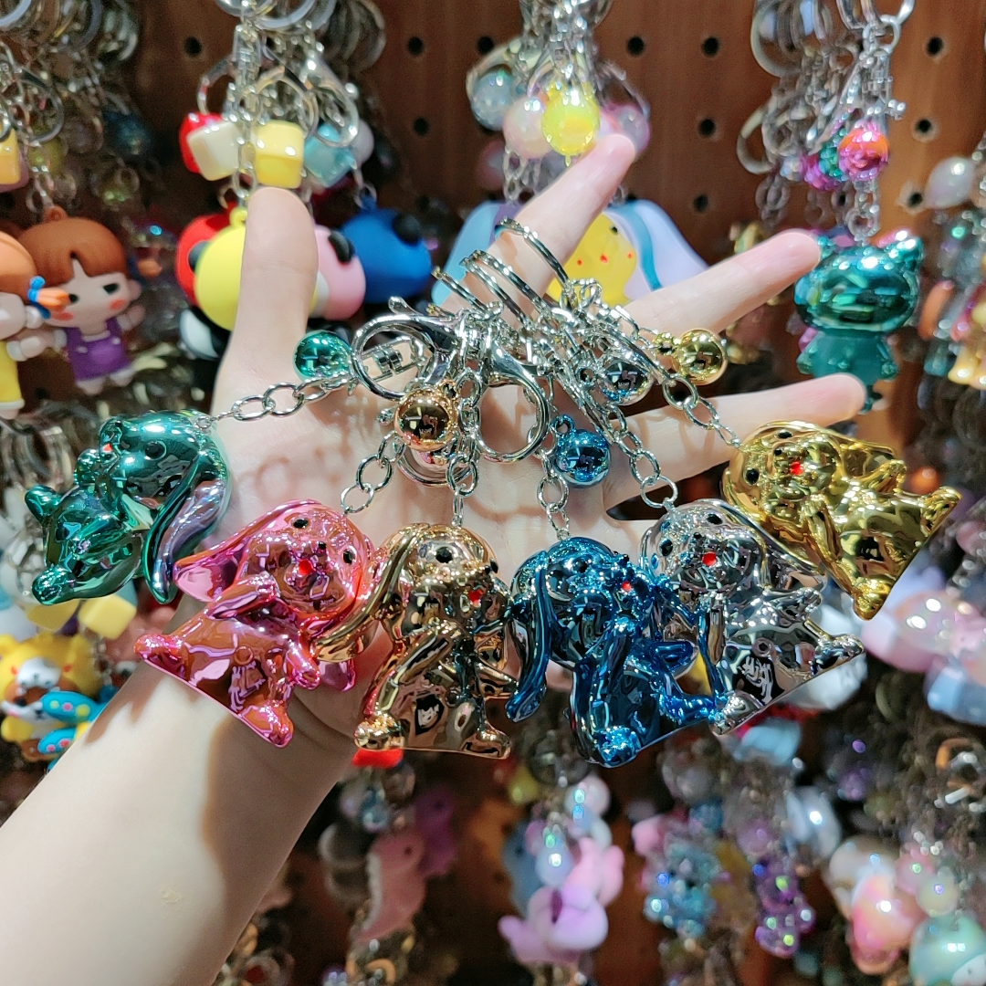 Aizhu jewelry acrylic electroplated uv ear-hanging rabbit cute jewelry accessory keychain with semi-finished product