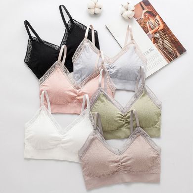 2021 Spring/Summer Latex Back Strap Bra No Underwire Adjustable Cotton Soft Underwear Lace Edge Breast Cushion Wrap details Picture