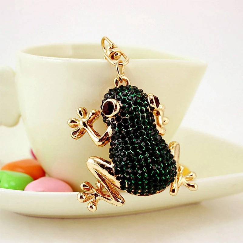 Fashionable and light luxury frog inlaid water diamond car keychain women's bag accessories detail image 2